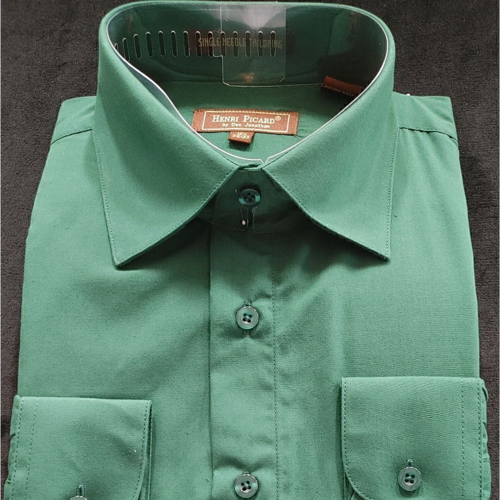 HENRI PICARD BY DON JONATHAN HUNTER GREEN DRESS SHIRT.
